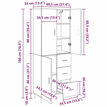 Highboard 2 stk. Altholz 69,5 x 34 x 180 cm Holzwerkstoff