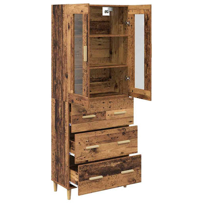 Highboard Altholz 69,5 x 34 x 180 cm Engineered Wood und Glas