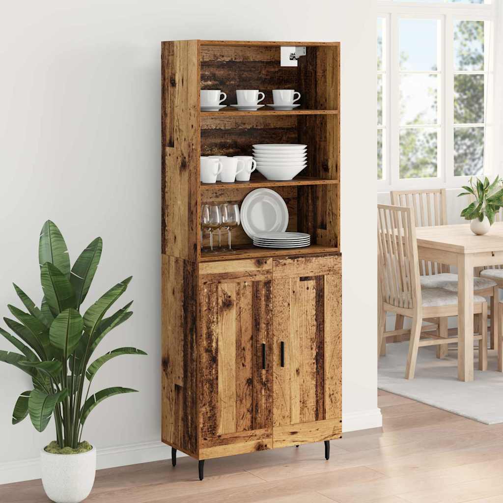 Highboard Altholz 69,5 x 34 x 180 cm Engineered Wood und Glas