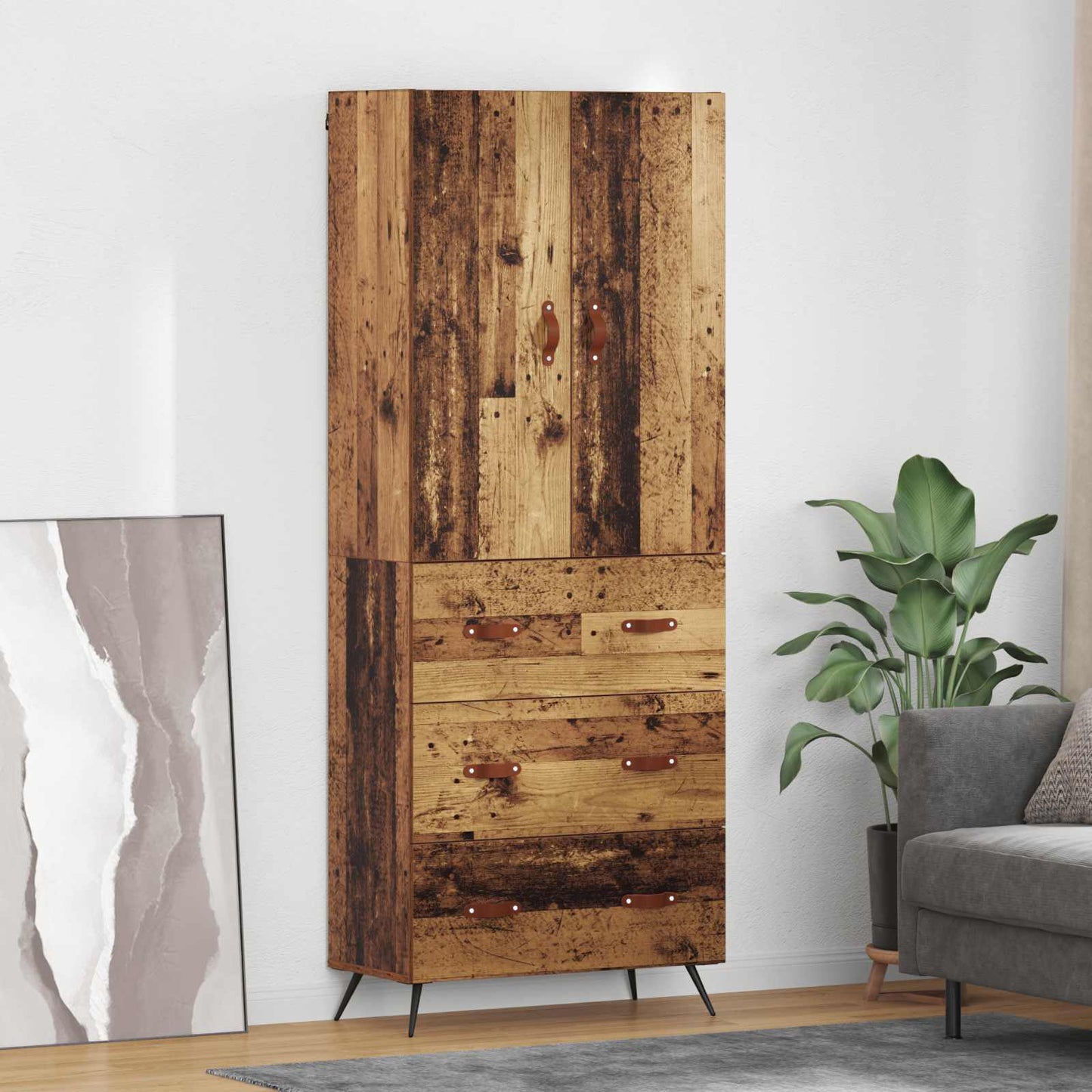 Highboard Altholz 69,5 x 34 x 180 cm Holzwerkstoff