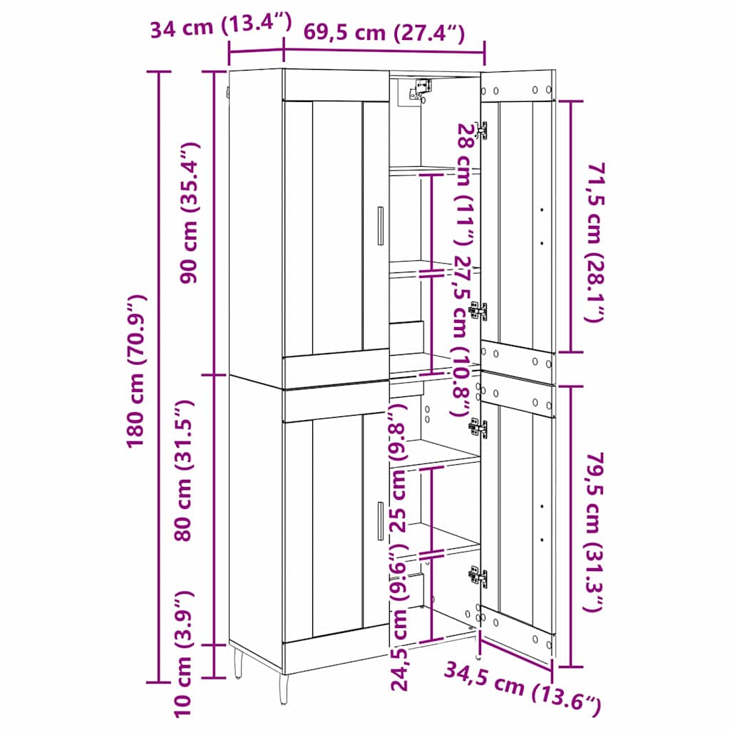 Highboard 2 stk. Altholz 69,5 x 34 x 180 cm Holzwerkstoff