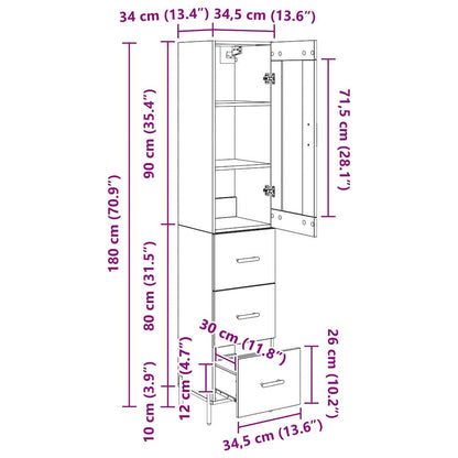 Highboard Altholz 34,5 x 34 x 180 cm Holzwerkstoff