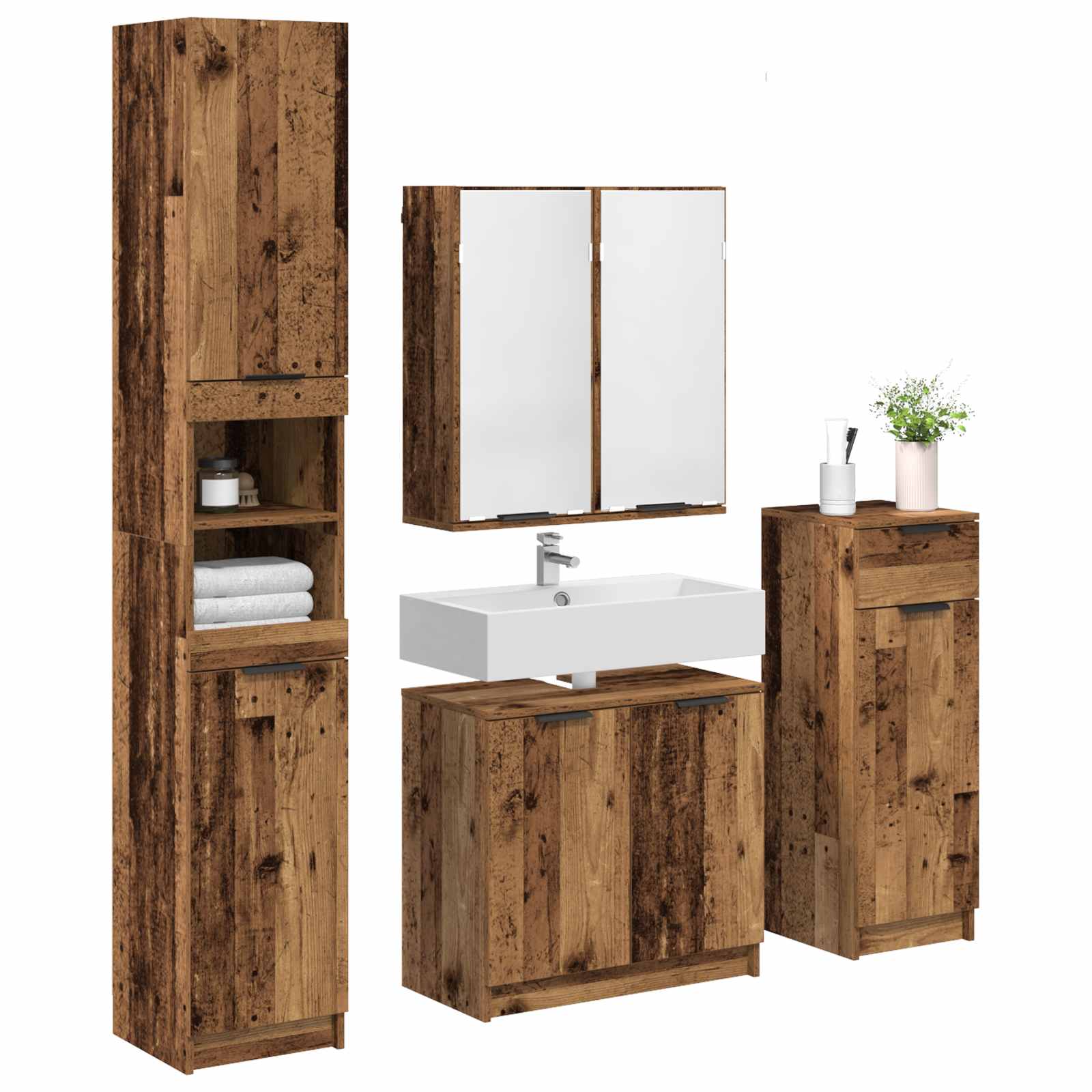 Badezimmermöbel-Set 4 stk. Altholz 64,5 x 33,5 x 59 cm