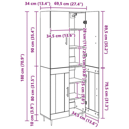 Highboard Altholz 69,5 x 34 x 180 cm Holzwerkstoff