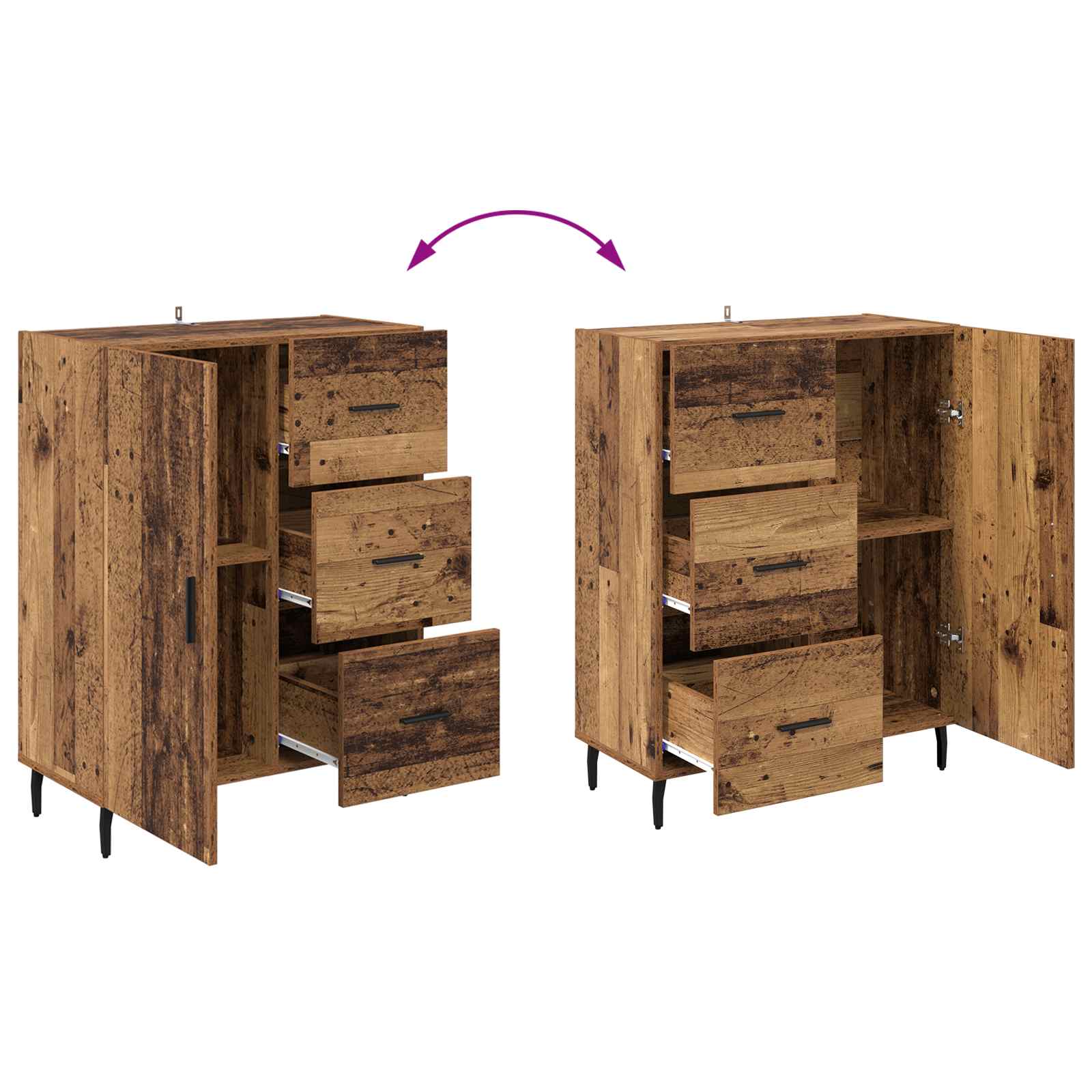 Highboard mit Schubladen 2 pcs Altholz Holzwerkstoff