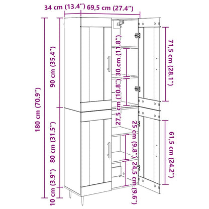 Highboard 2 stk. Altholz 69,5 x 34 x 180 cm Holzwerkstoff