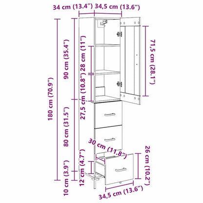 Highboard Artisan-Eiche 34,5 x 34 x 180 cm Holzwerkstoff
