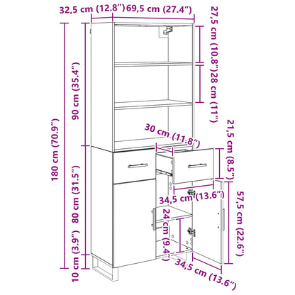 Highboard 2 stk. Artisan-Eiche 69,5 x 34 x 180 cm