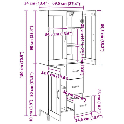 Highboard Artisan-Eiche 69,5 x 34 x 180 cm Holzwerkstoff