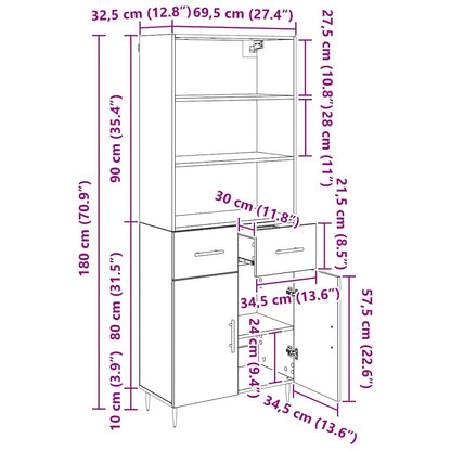 Highboard Artisan-Eiche 69,5 x 34 x 180 cm Holzwerkstoff