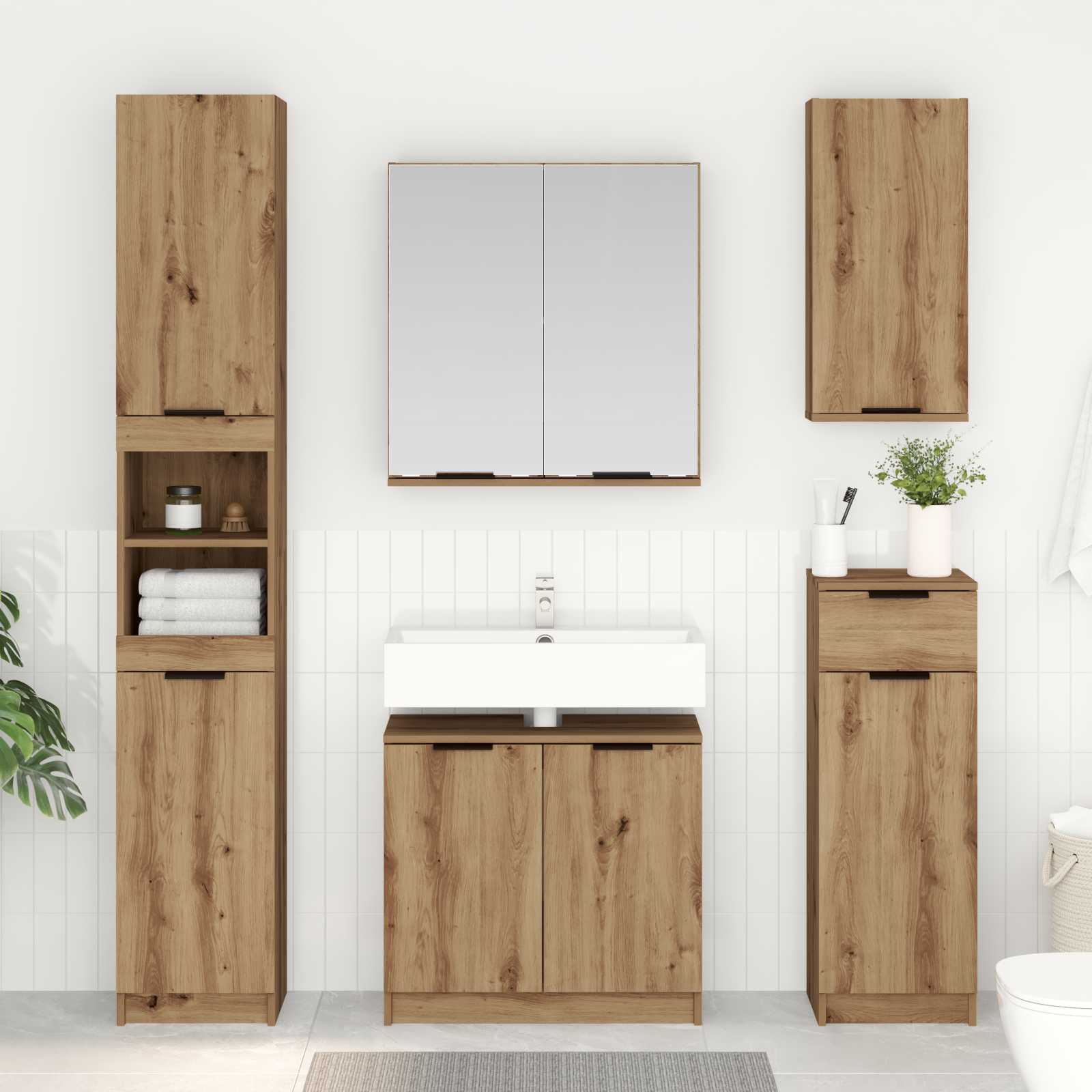 Badezimmermöbel-Set 3 Stk. Artisan-Eiche 64,5 x 33,5 x 59 cm