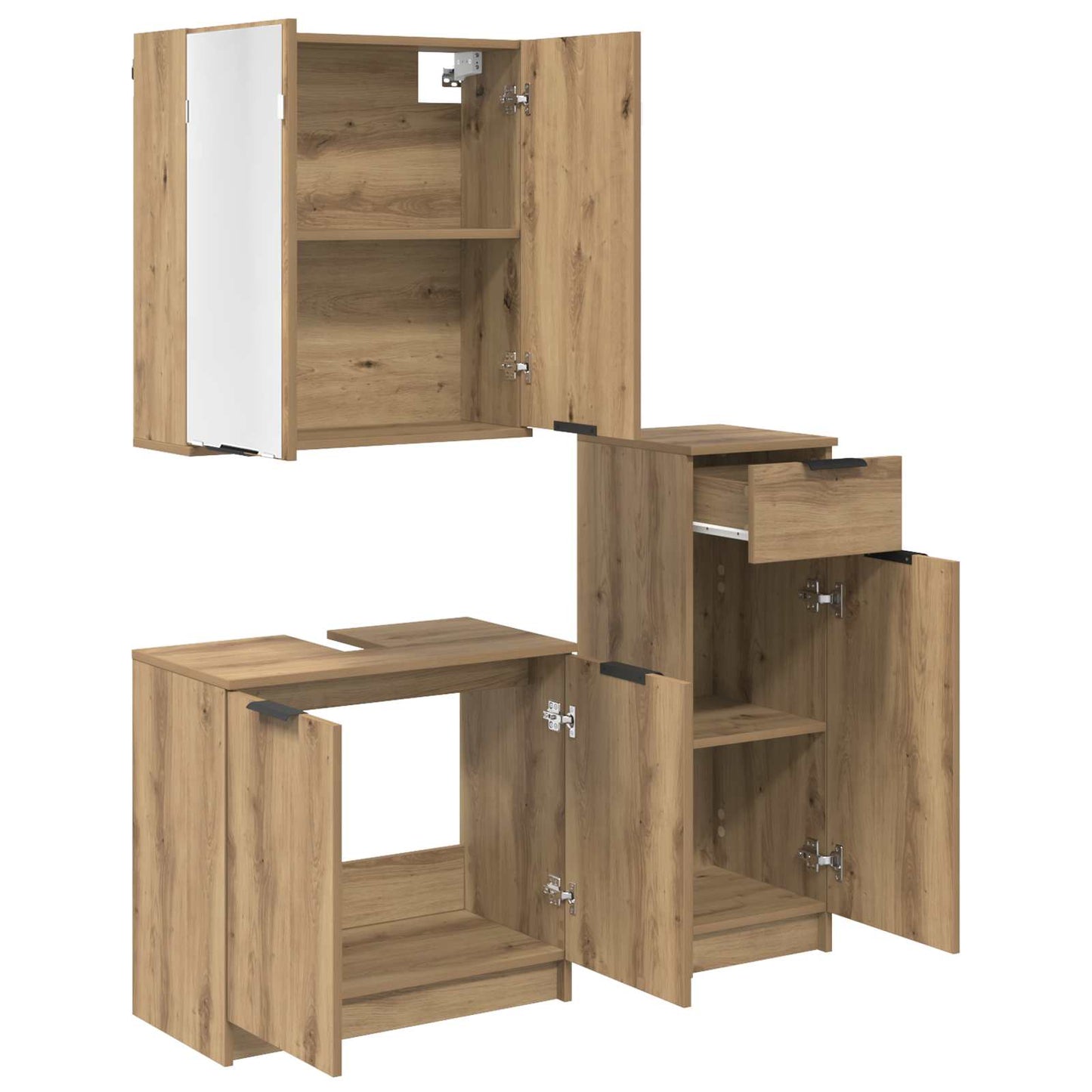 Badezimmermöbel-Set 3 Stk. Artisan-Eiche 64,5 x 33,5 x 59 cm