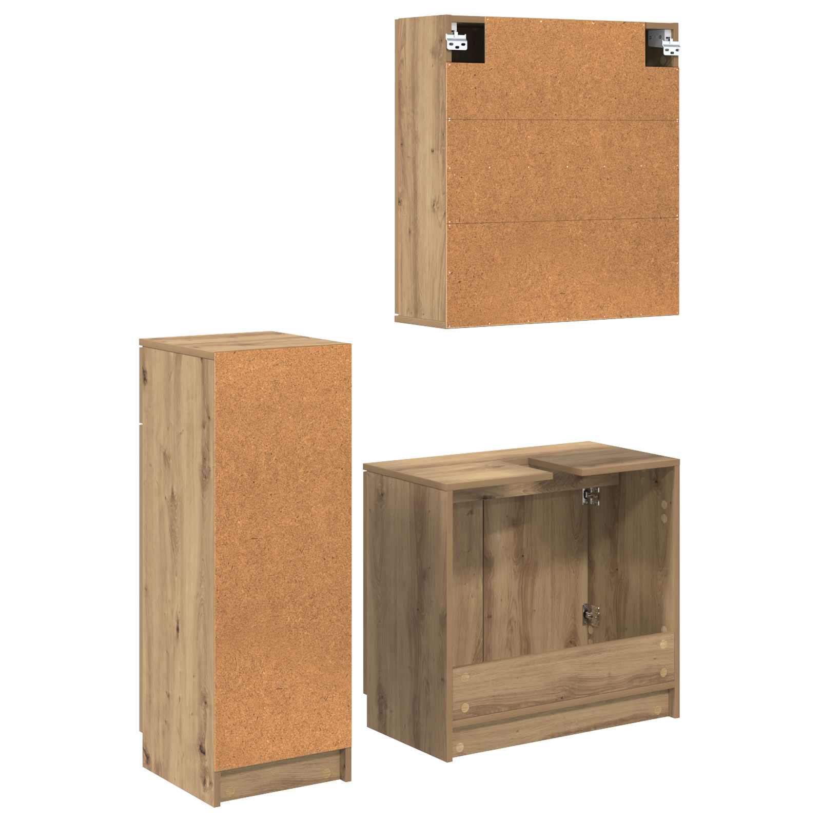 Badezimmermöbel-Set 3 Stk. Artisan-Eiche 64,5 x 33,5 x 59 cm