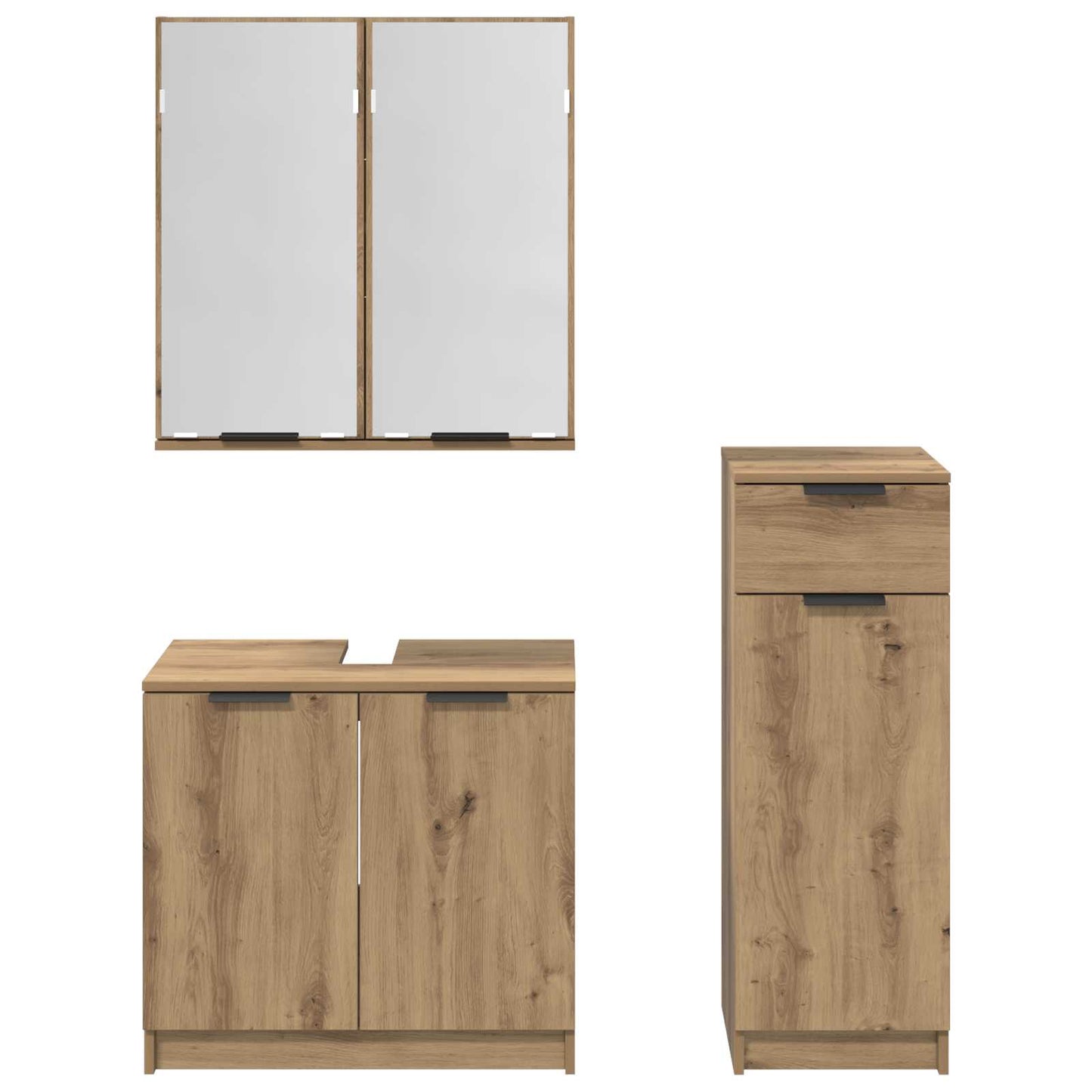 Badezimmermöbel-Set 3 Stk. Artisan-Eiche 64,5 x 33,5 x 59 cm