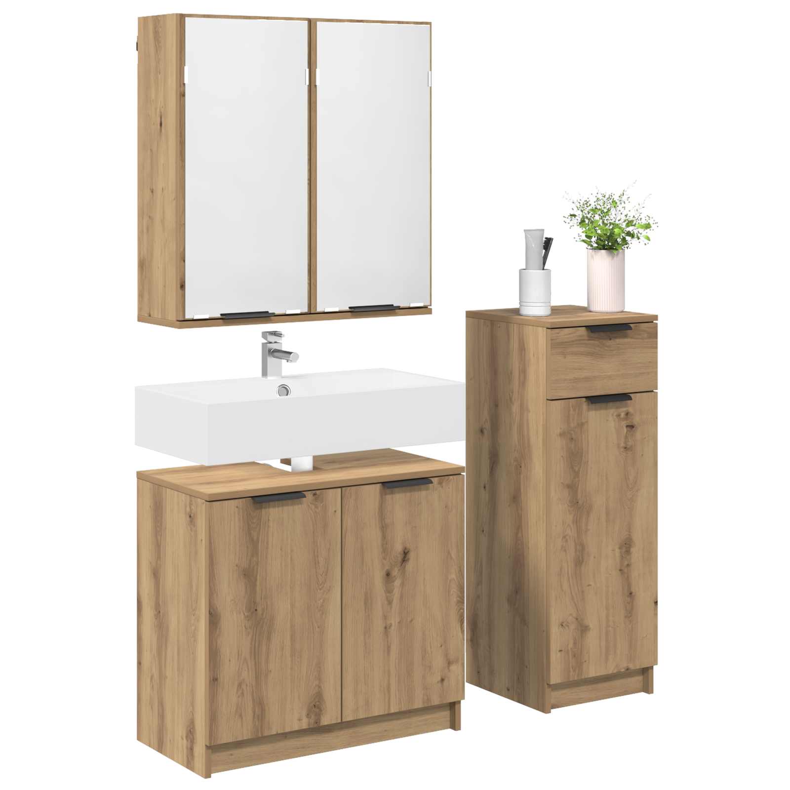 Badezimmermöbel-Set 3 Stk. Artisan-Eiche 64,5 x 33,5 x 59 cm