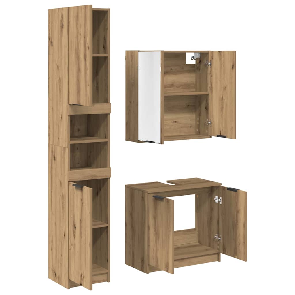 Badezimmerschrank-Set 3 Stk. Artisan-Eiche 32 x 34 x 188,5 cm