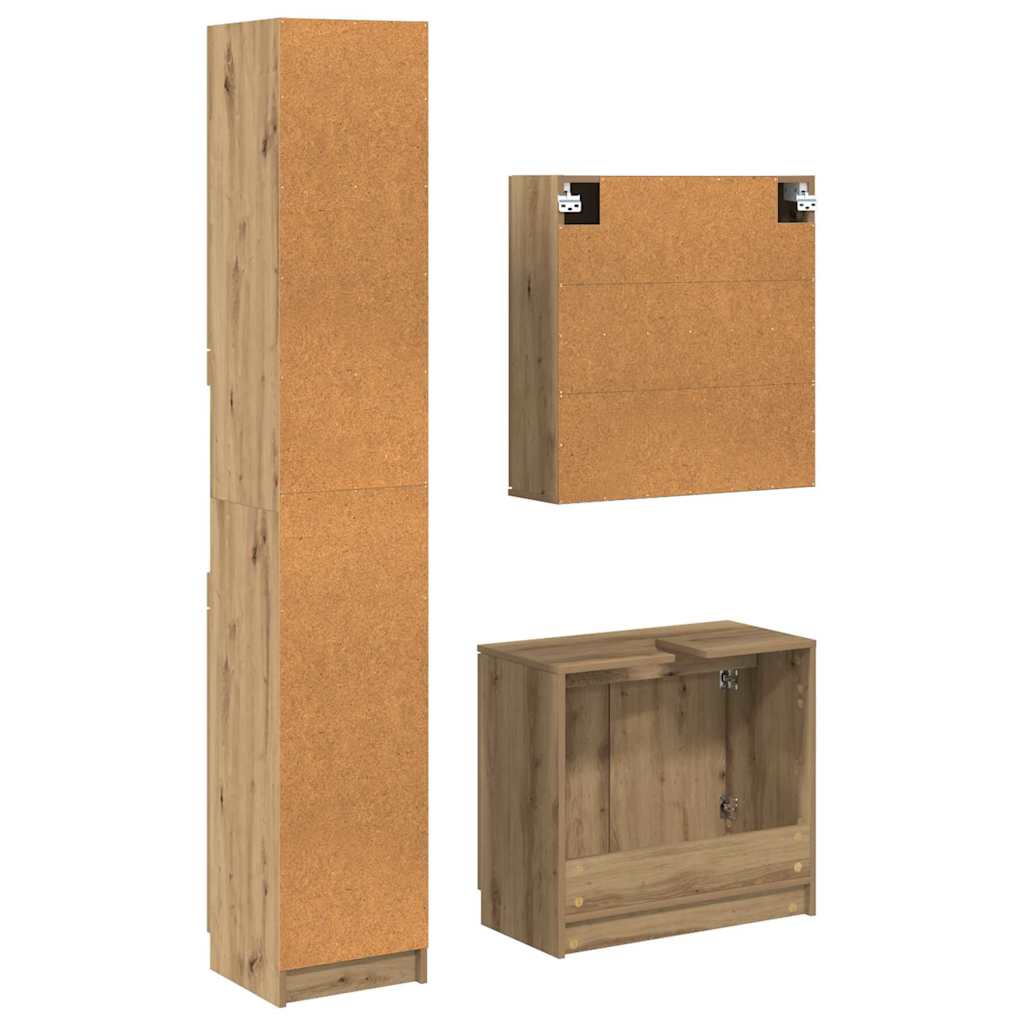 Badezimmerschrank-Set 3 Stk. Artisan-Eiche 32 x 34 x 188,5 cm
