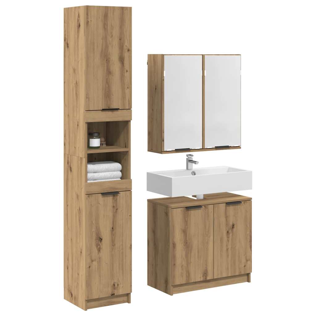 Badezimmerschrank-Set 3 Stk. Artisan-Eiche 32 x 34 x 188,5 cm