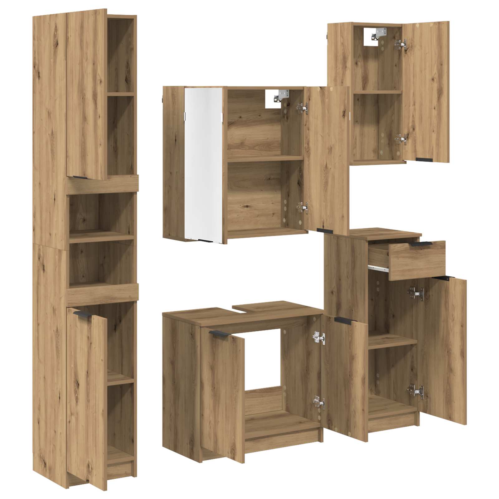 Badezimmermöbel-Set 5 Stk. Artisan-Eiche 64,5 x 33,5 x 59 cm