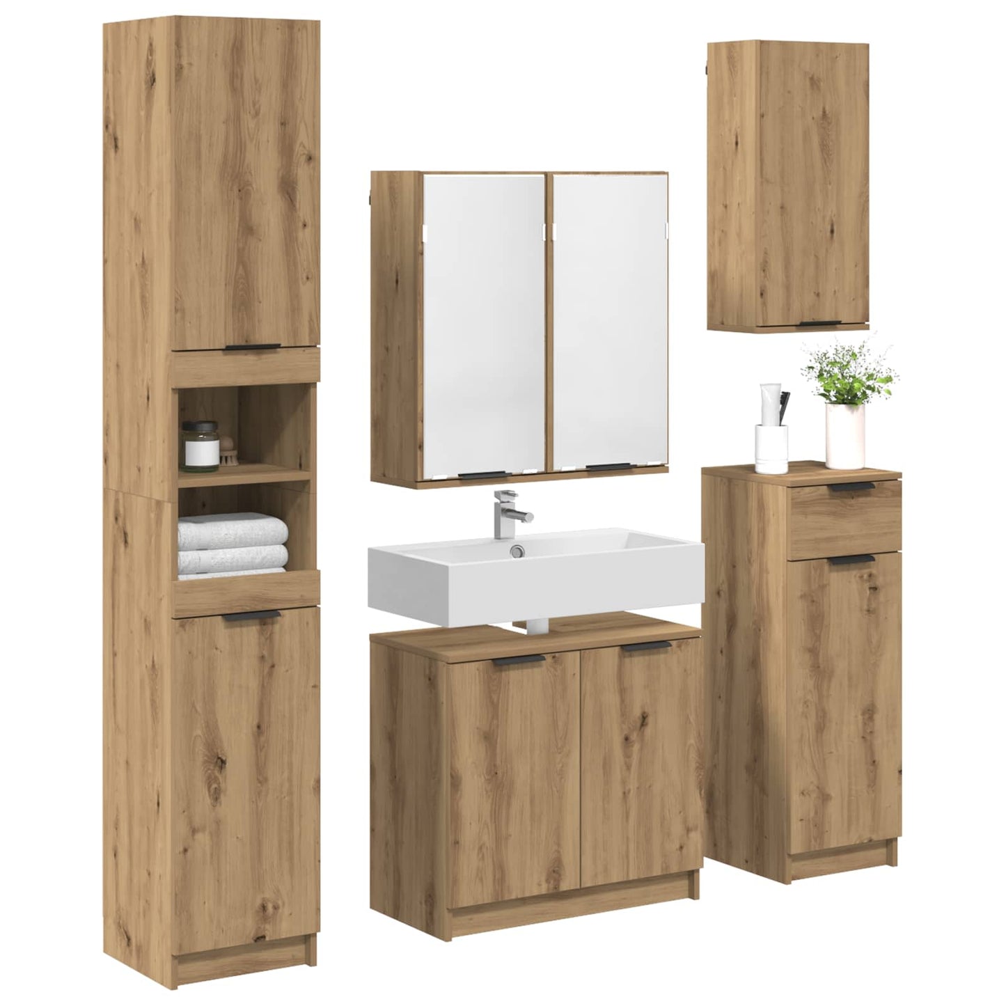Badezimmermöbel-Set 5 Stk. Artisan-Eiche 64,5 x 33,5 x 59 cm