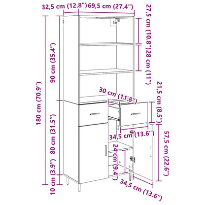 Highboard 2 stk. Artisan-Eiche 69,5 x 32,5 x 180 cm