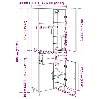 Highboard Artisan-Eiche 69,5 x 34 x 180 cm Holzwerkstoff