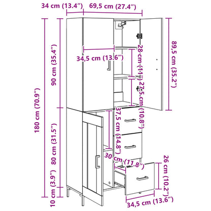 Highboard Artisan-Eiche 69,5 x 34 x 180 cm Holzwerkstoff