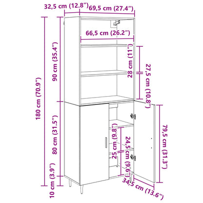 Highboard 2 stk. Artisan-Eiche 69,5 x 32,5 x 180 cm