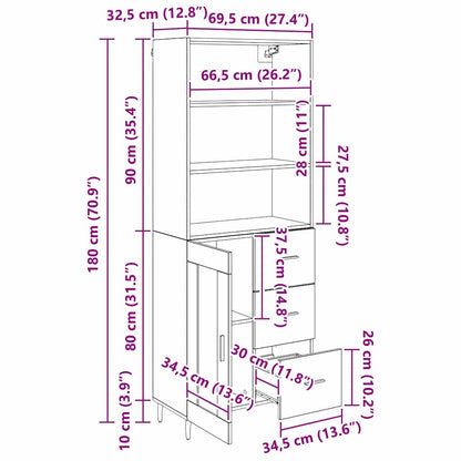 Highboard 2 stk. Artisan-Eiche 69,5 x 32,5 x 180 cm