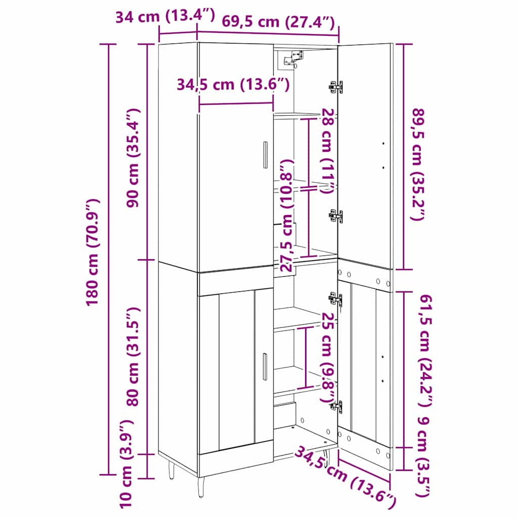 Highboard 2 pcs Artisan-Eiche 69,5 x 34 x 180 cm Holzwerkstoff