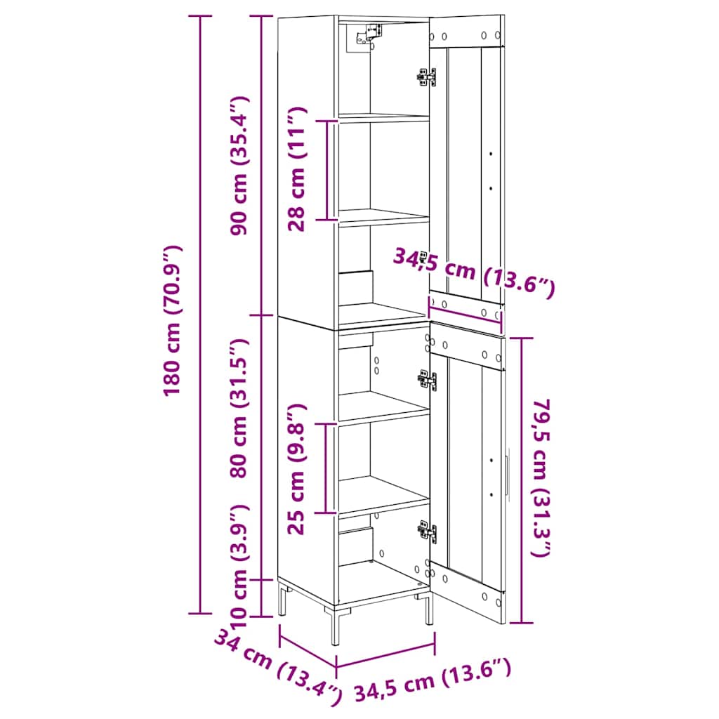 Highboard Artisan-Eiche 34,5 x 34 x 180 cm Holzwerkstoff