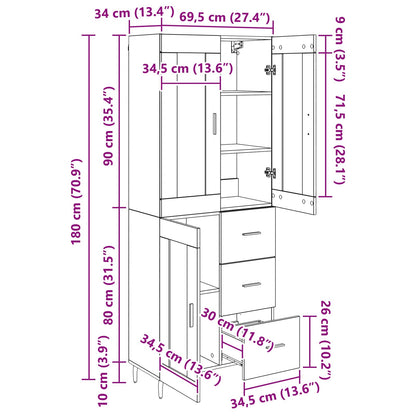 Highboard 2 stk. Artisan-Eiche 69,5 x 34 x 180 cm Holzwerkstoff