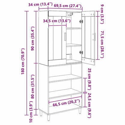 Highboard Artisan-Eiche 69,5 x 34 x 180 cm