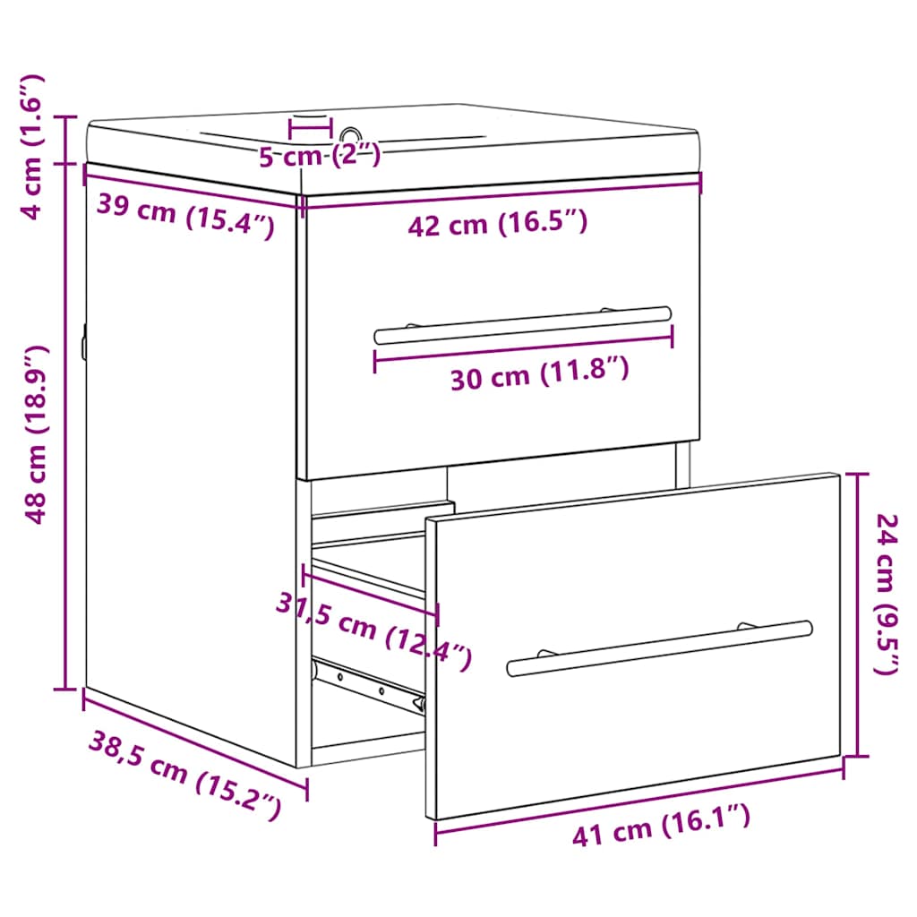 Waschbeckenschrank mit Schubladen Schwarz 42 x 39 x 52 cm