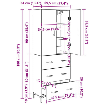 Highboard Artisan-Eiche 69,5 x 34 x 180 cm Holzwerkstoff