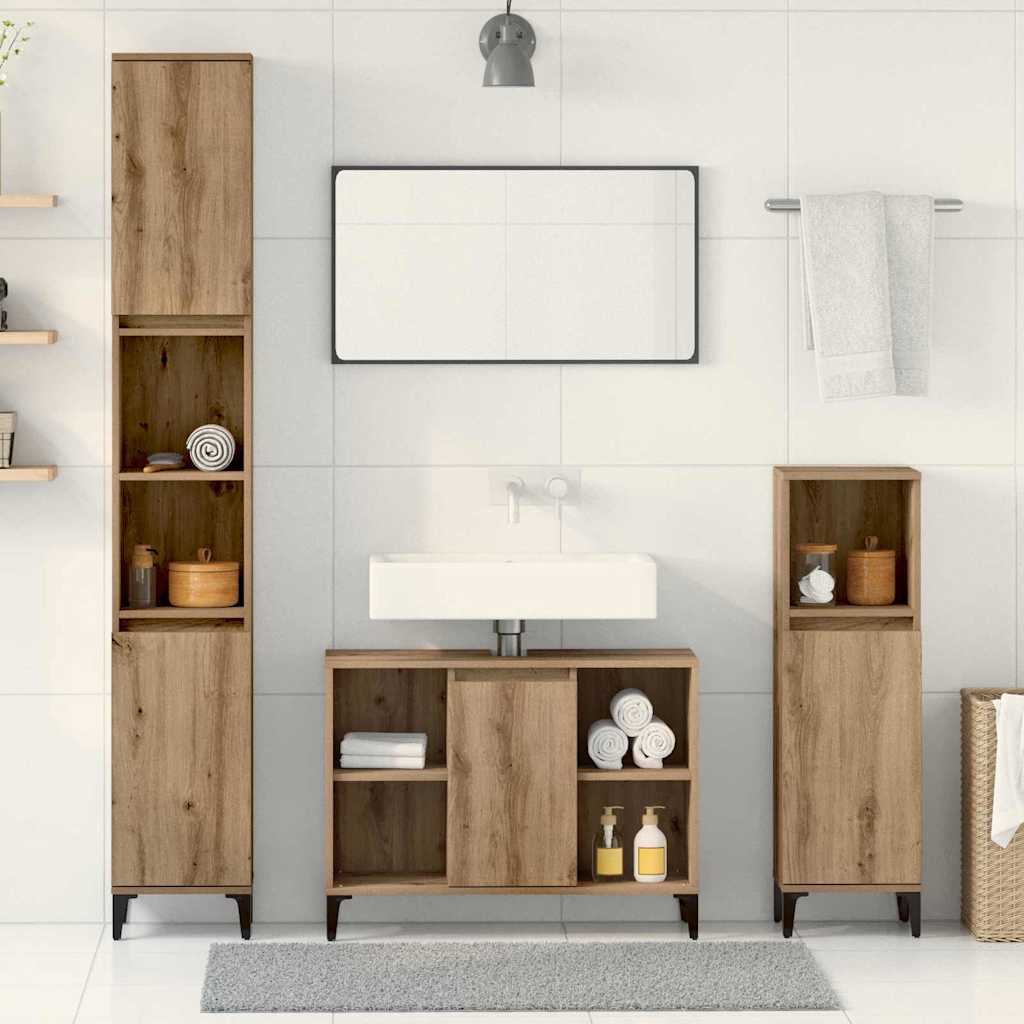 Badezimmermöbel-Set 3 stk. Artisan-Eiche 30 x 30 x 190 cm