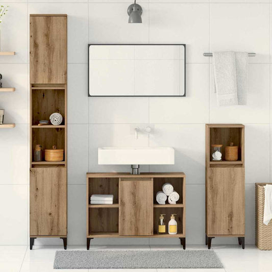 Badezimmermöbel-Set 3 stk. Artisan-Eiche 30 x 30 x 190 cm
