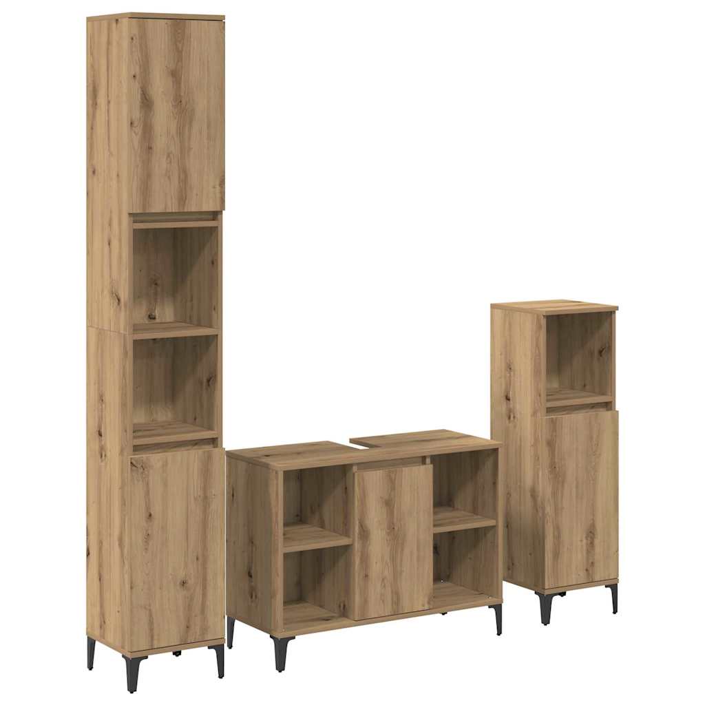 Badezimmermöbel-Set 3 stk. Artisan-Eiche 30 x 30 x 190 cm
