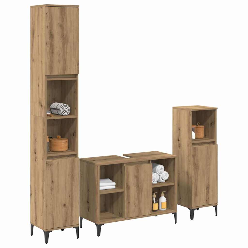 Badezimmermöbel-Set 3 stk. Artisan-Eiche 30 x 30 x 190 cm