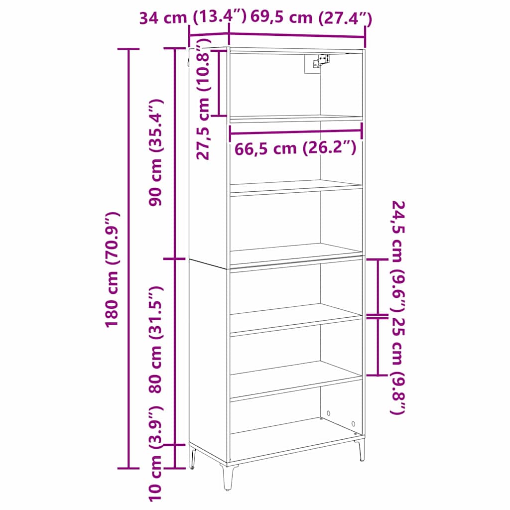 Highboard Artisan-Eiche 69,5 x 34 x 180 cm Holzwerkstoff