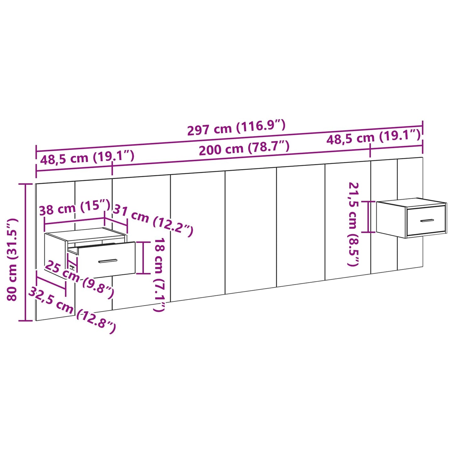 Kopfteil mit Schrank 3 stk. Artisan-Eiche Holzwerkstoff