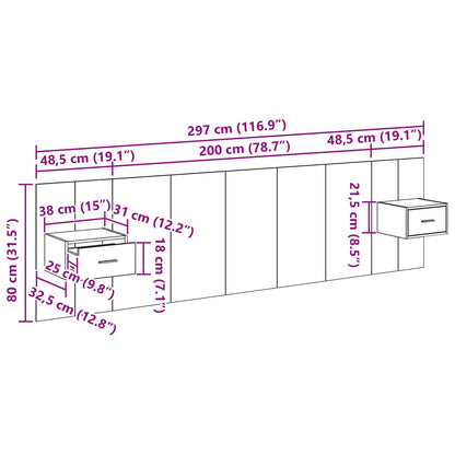 Kopfteil mit Schrank 3 stk. Artisan-Eiche Holzwerkstoff