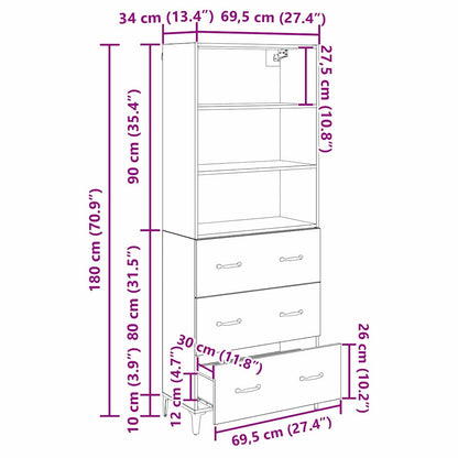 Highboard Artisan-Eiche 69,5 x 34 x 180 cm Holzwerkstoff