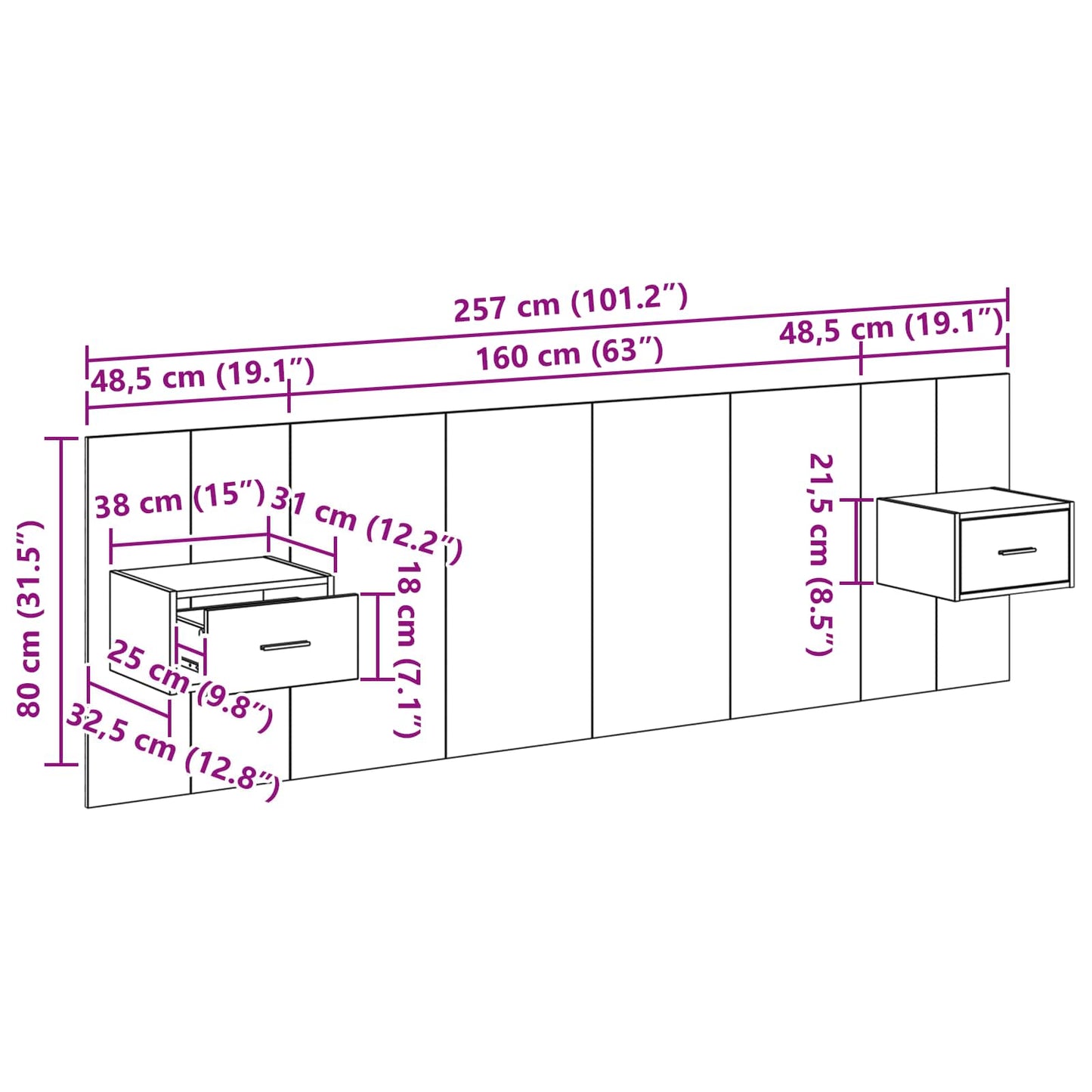 Kopfteil mit Schrank 3 stk. Artisan-Eiche Holzwerkstoff