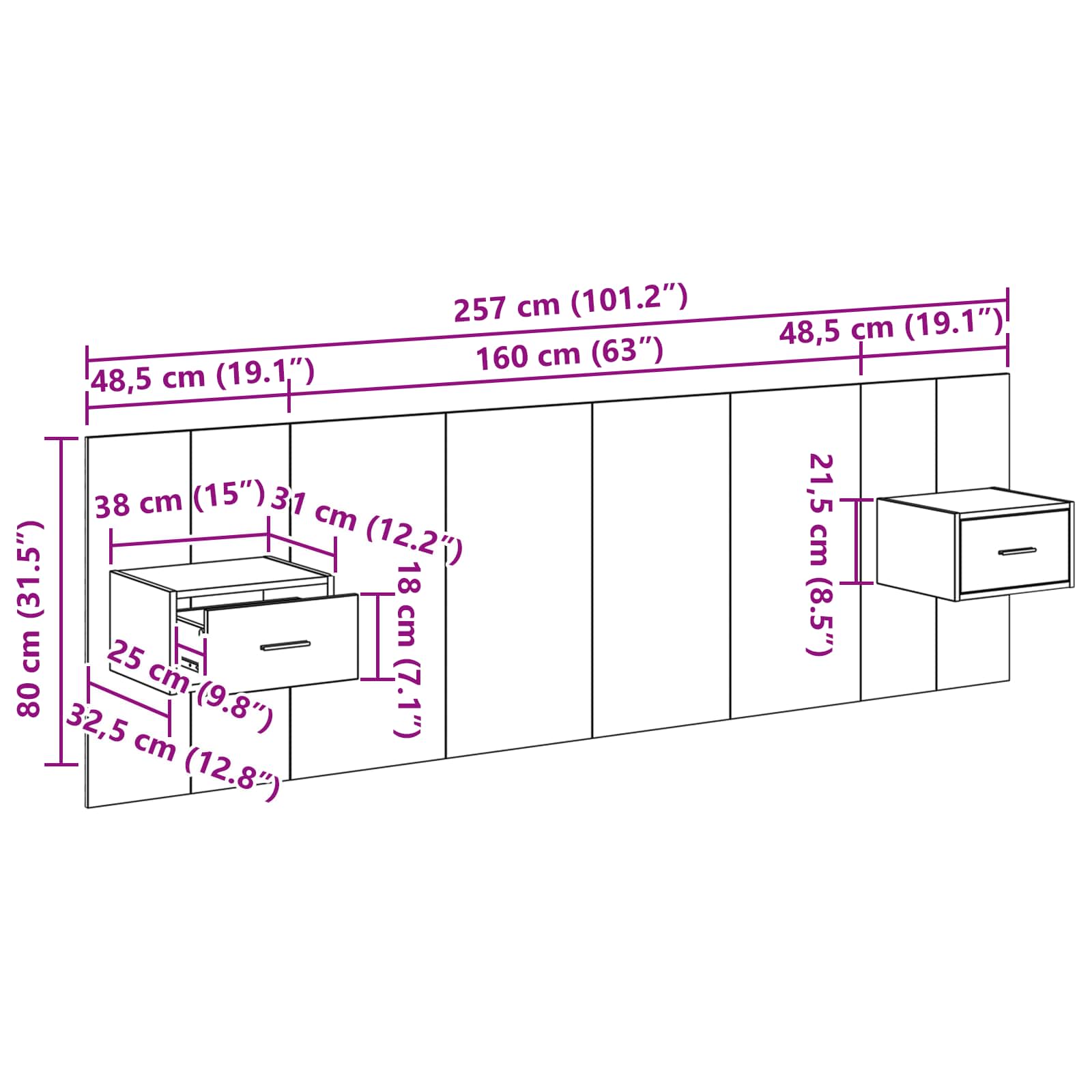 Kopfteil mit Schrank 3 stk. Artisan-Eiche Holzwerkstoff