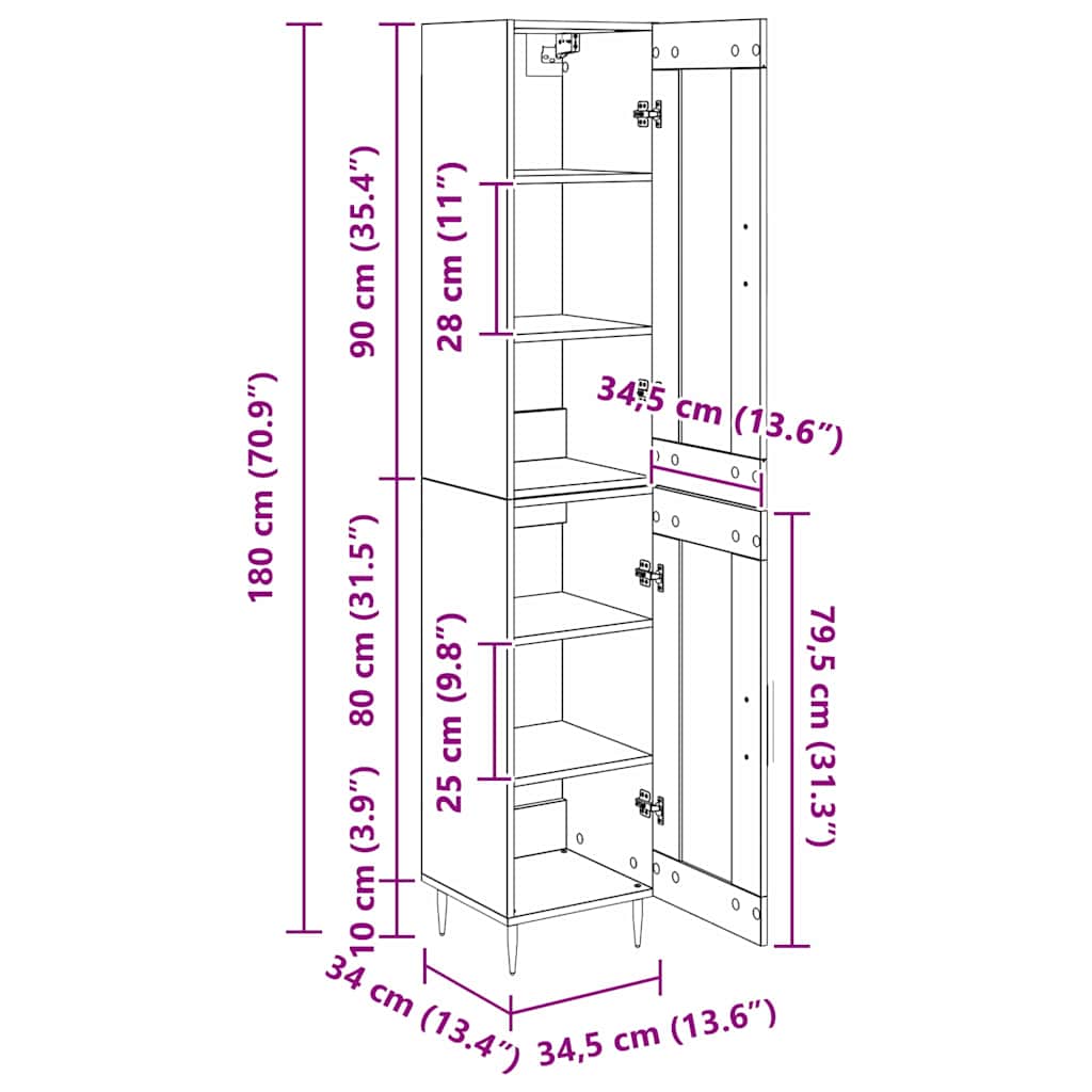 Highboard 2 stk. Artisan-Eiche 34,5 x 34 x 180 cm Holzwerkstoff