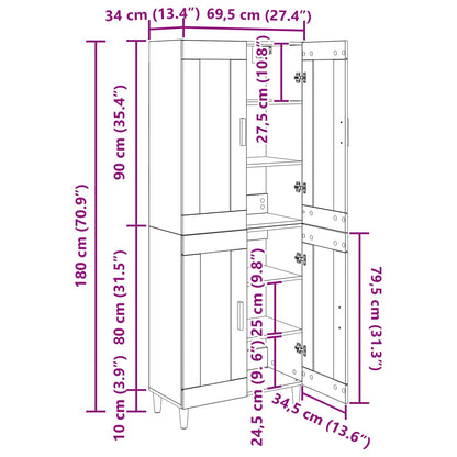 Highboard Artisan-Eiche 69,5 x 34 x 180 cm Holzwerkstoff
