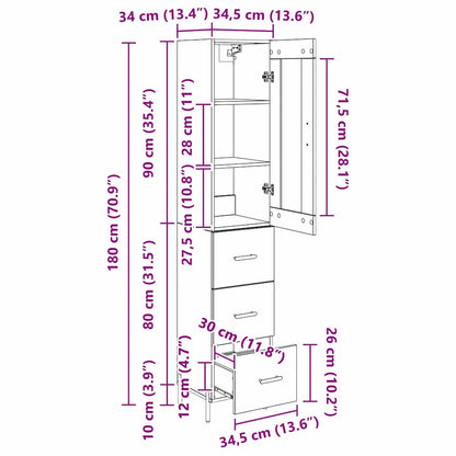 Highboard Artisan-Eiche 34,5 x 34 x 180 cm Holzwerkstoff