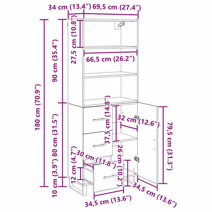 Highboard 2 stk. Artisan-Eiche 69,5 x 34 x 180 cm