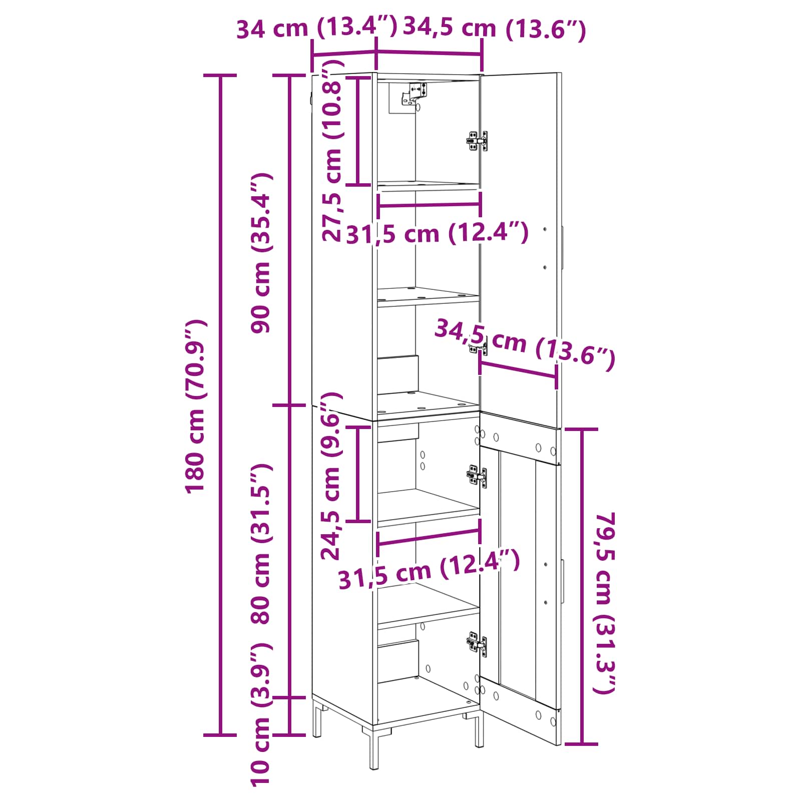 Highboard Artisan-Eiche 34,5 x 34 x 180 cm Holzwerkstoff